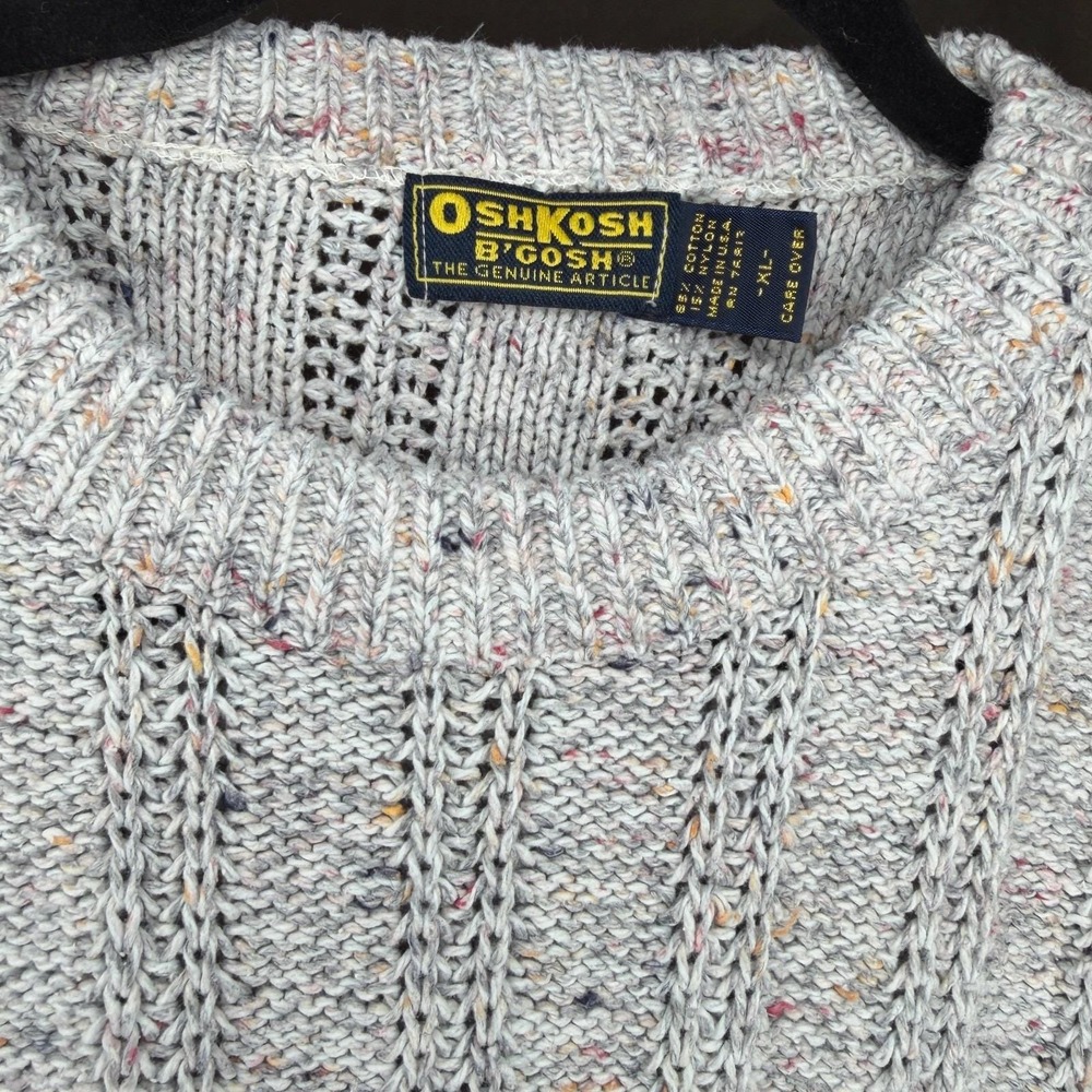 Vtg‎ OshKosh Bgosh Sweater Men's XL Gray Fleck Knit Crewneck Chunky Warm